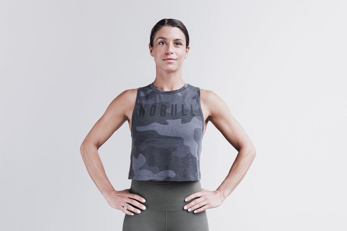 Nobull Muscle Women\'s Tank Tops Grey Camo | Australia (WB6152)